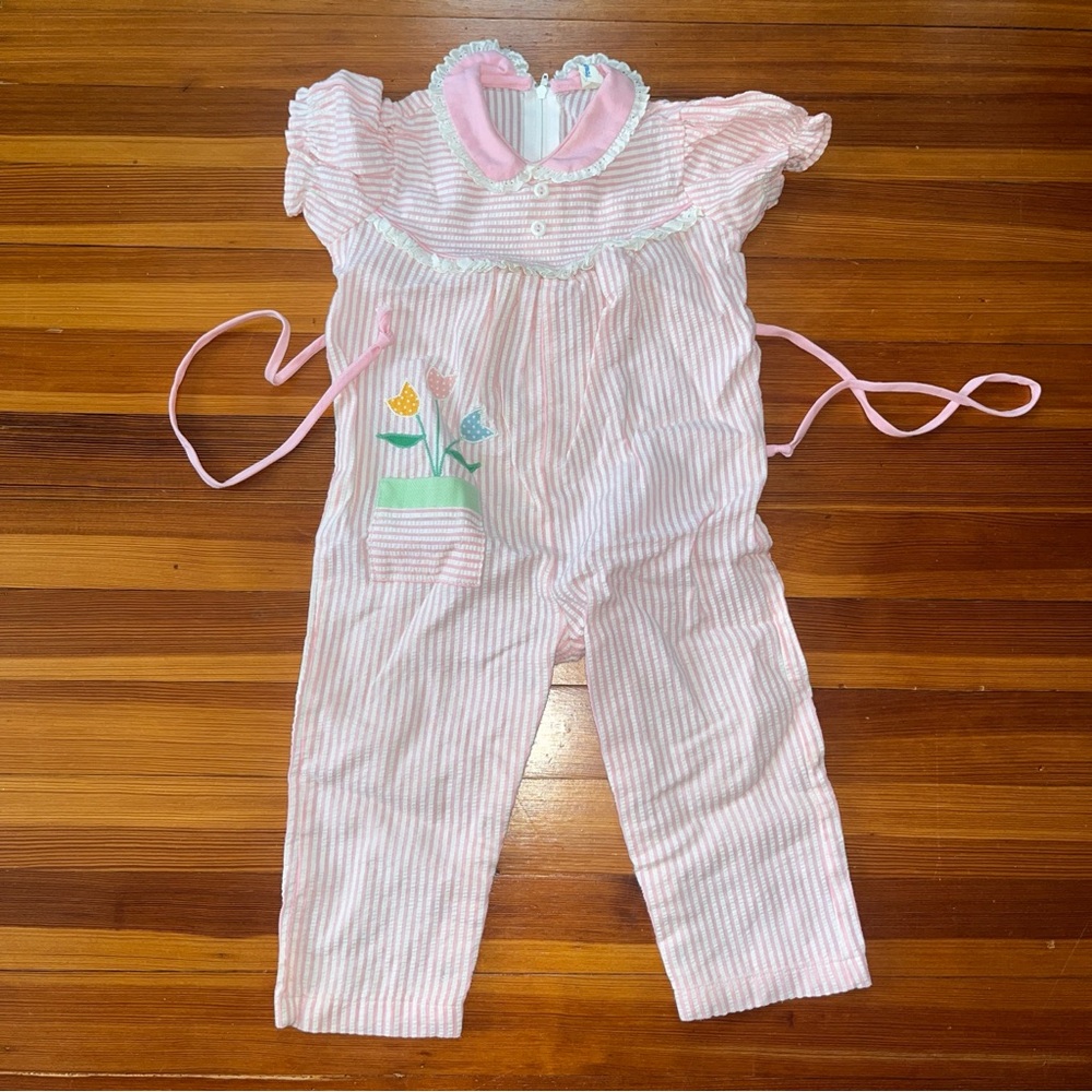 1980s vintage kids spring jumper 24 months Pink Floral Spring Vtg childplay